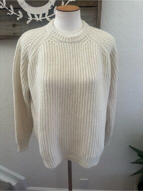 &Daughter Cream Ribbed Knit Crewneck Sweater 100% wool ladies L NWT